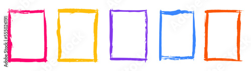 Set of colorful square frames. Assorted colorful frames with brush strokes isolated on white background. Vector, 2023