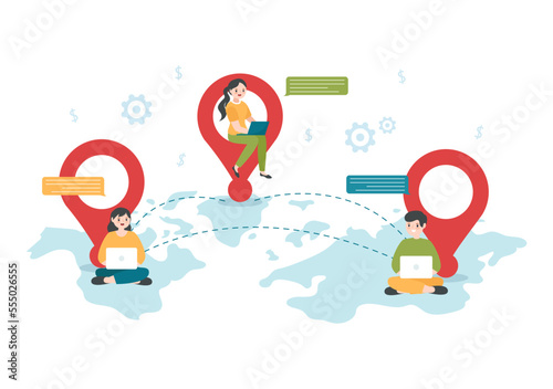 Outsourcing Business with Idea of Teamwork, Company Development, Investment and Project Delegation in Flat Cartoon Hand Drawn Templates Illustration