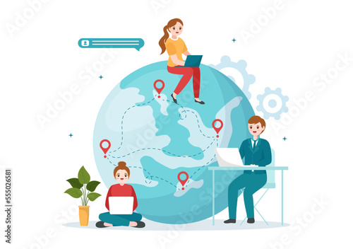 Outsourcing Business with Idea of Teamwork, Company Development, Investment and Project Delegation in Flat Cartoon Hand Drawn Templates Illustration