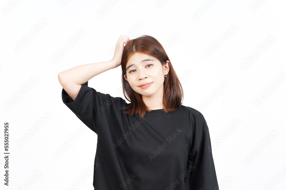 Confused and Forget Something Of Beautiful Asian Woman Isolated On White Background