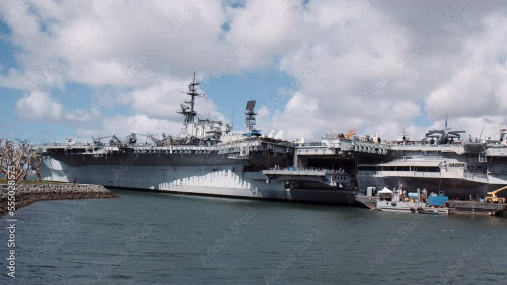 USS Midway Museum At Navy Pier In Downtown San Diego, California, USA. - wide USS Midway Museum At Navy Pier In Downtown San Diego, California, USA. - wide