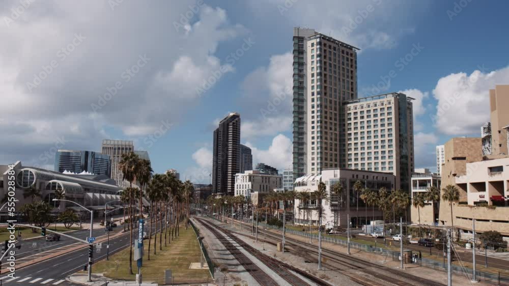 Harbor Drive And Light Rail Railway Near The San Diego Convention Center In California, USA. - wide Harbor Drive And Light Rail Railway Near The San Diego Convention Center In California, USA. - wide