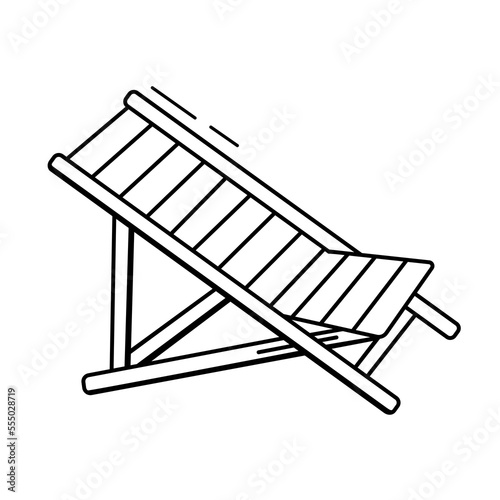 Chaise longue doodle outline icon. Sketch of beach chair. Hand drawn vector illustration isolated on white background.