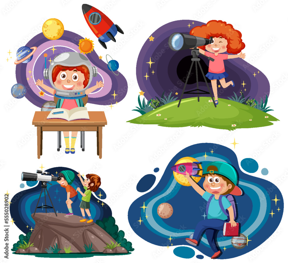 Naklejka premium Set of astronomy kids