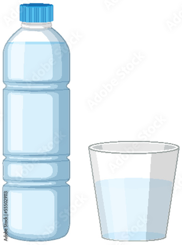 A bottle and glass of water