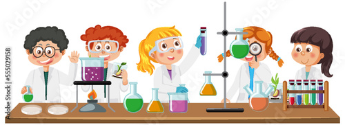 Scientist kids doing chemical experiment