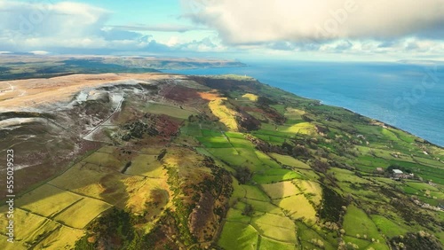 Aerial view of clouds over Ballygally on the Co Antrim coastline Northern Ireland photo