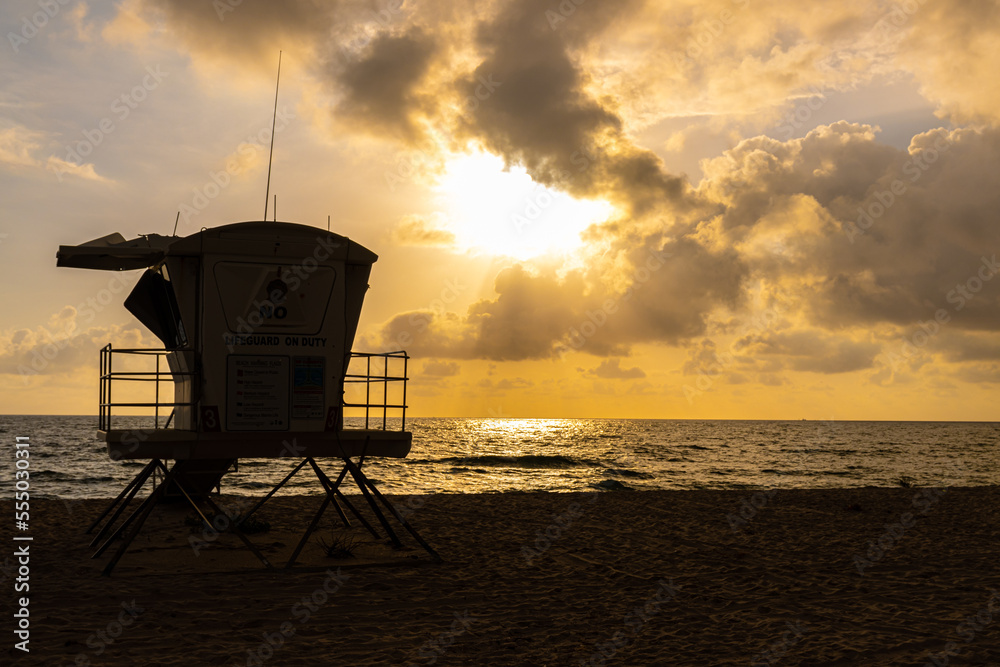 Early Morning Silhouette of Life Guard Stand, Fort Lauderdale Beach, Florida, USA Early Morning Silhouette of Life Guard Stand, Fort Lauderdale Beach, Florida, USA