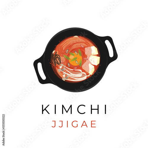 Kimchi Jjigae Soup Illustration Logo With Various Fillings And Vegetables