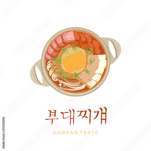 Delicious Budae Jjigae Korean Food Illustration Logo With Complete Filling