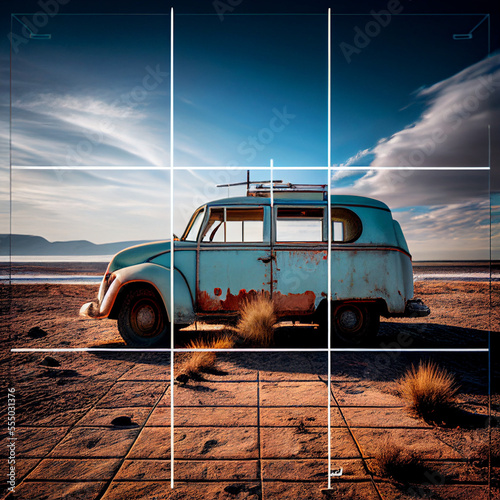 rule of thirds old wagon beach created with generative AI technology
