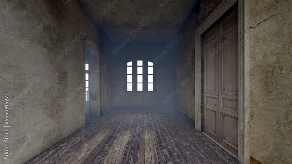 abandoned villa 3d render liminal space