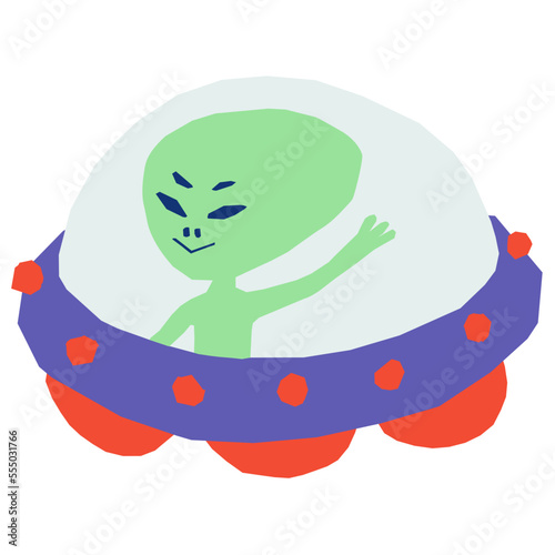UFO with alien vector illustration in flat color design