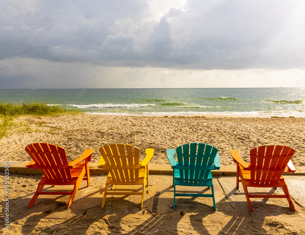 Colorful Chairs at El Prado Park, Fort Lauderdale By The Sea, Florida, USA