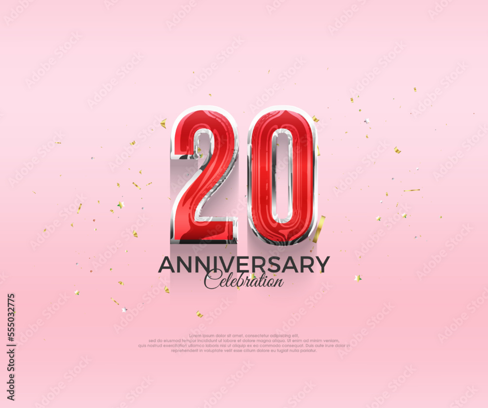 20th anniversary celebration, premium vector background with elegant red numbers.