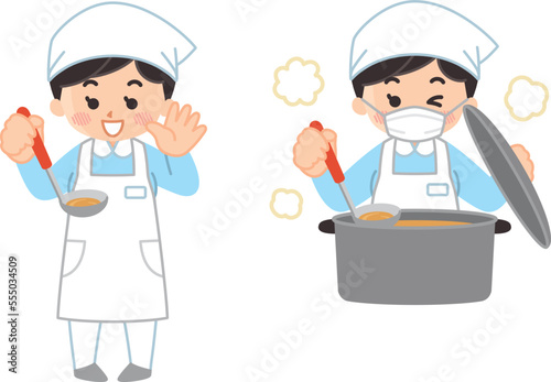 料理を作る調理師の女性