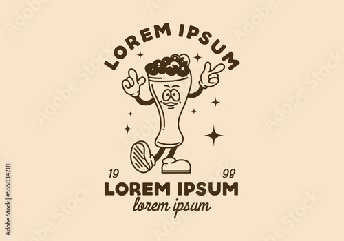 illustration design of beer glass with hands and feet