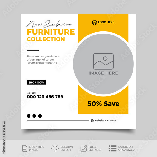 Furniture social media post templates design