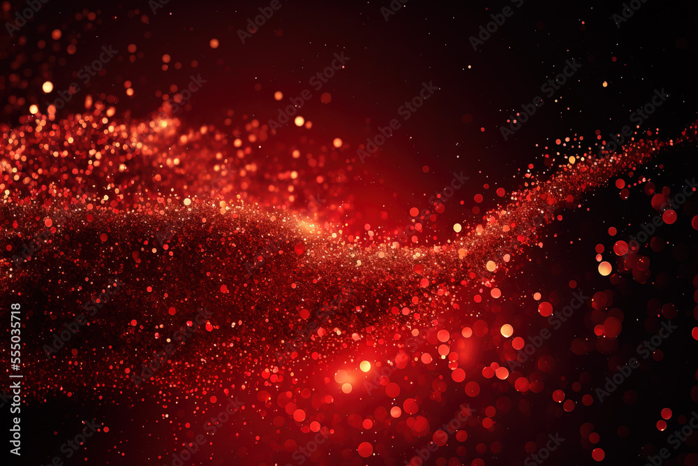 Background with abstract gold and red glitter, fireworks. Gold  glitter confetti background. Christmas eve, 4th of july holiday concept