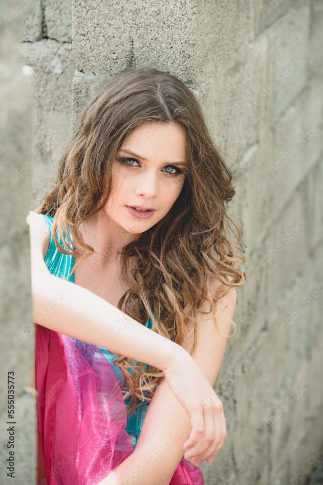 Trendy urban fashion. Summer woman with color dress. Spring girl street style. Trendy urban fashion. Summer woman with color dress. Spring girl street style.