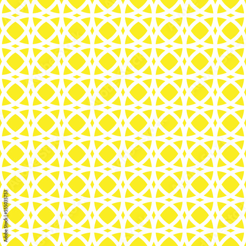 White interlocking circle shape on yellow background.	