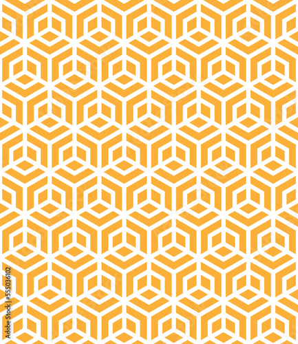 White hexagon shape on orange background.