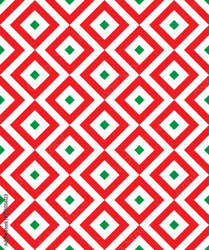 Red and green diagonal square pattern. Red and green stripes pattern on white background. Colorful diagonal wallpaper. Abstract background.