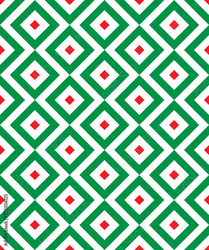 Green and red diagonal square pattern. Green and red stripes pattern on white background. Colorful diagonal wallpaper. Abstract background.