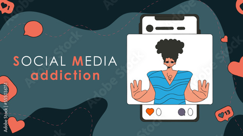 Internet addiction banner. A man is sad because of the lack of reactions and likes in social networks.