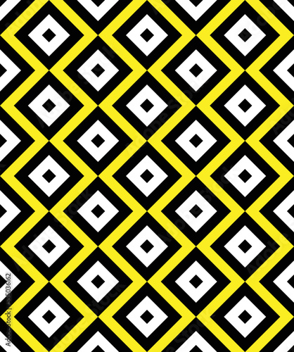 Black and white diagonal square pattern. Black and white stripes pattern on yellow background. Colorful diagonal wallpaper. Abstract background.