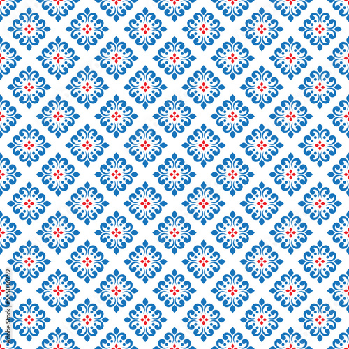 Colored Asian traditional pattern on white background. Ancient historical art pattern. Cultural heritage artwork.