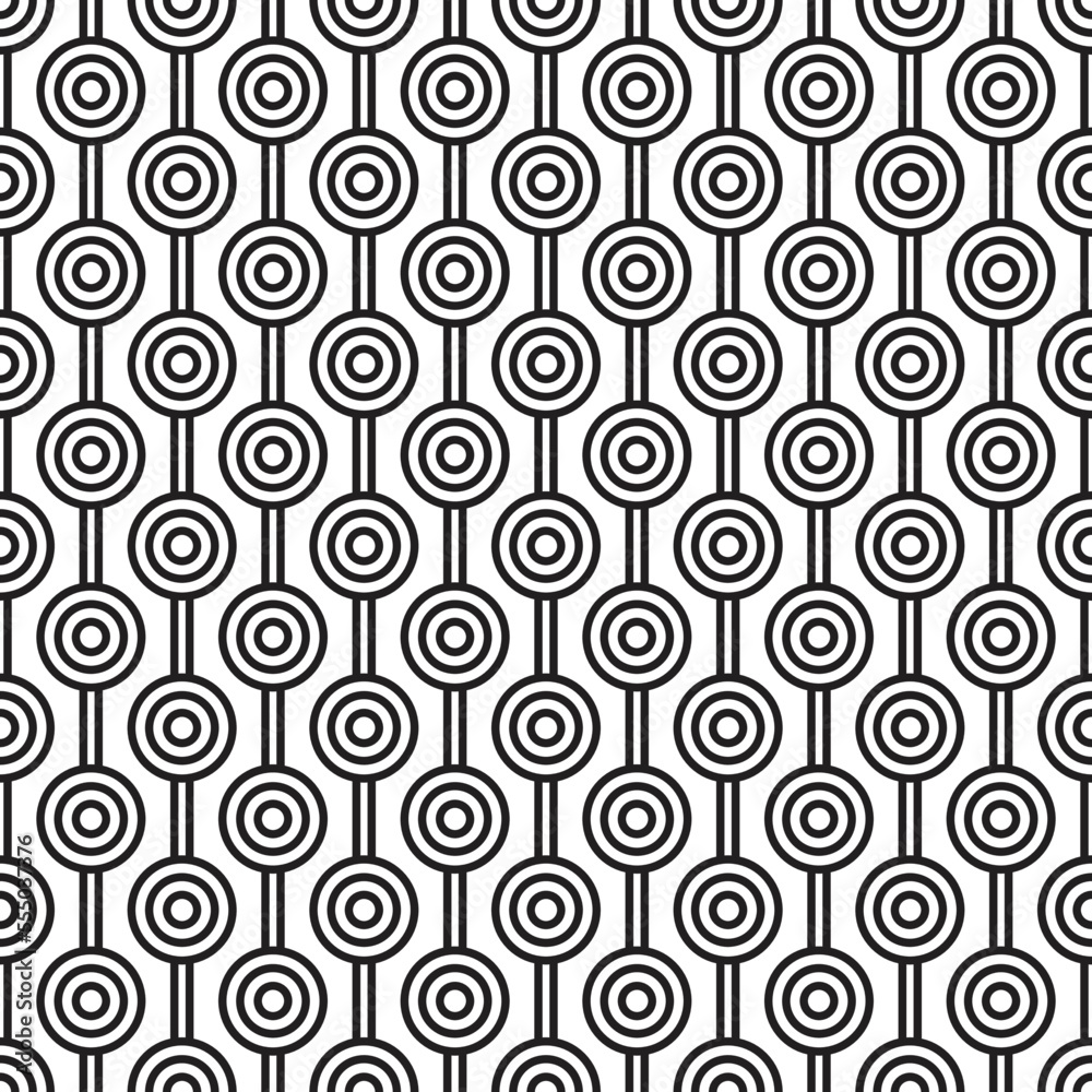 Black maze circle and white line pattern on white background. Colorful seamless interlocking circle pattern on white backdrop. Black maze circle and white line pattern on white background. Colorful seamless interlocking circle pattern on white backdrop.