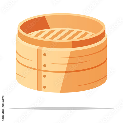 Bamboo steamer basket vector isolated illustration
