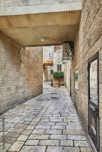 Ancient Alley in Jewish Quarter, Jerusalem. Israel. Photo in old color image style