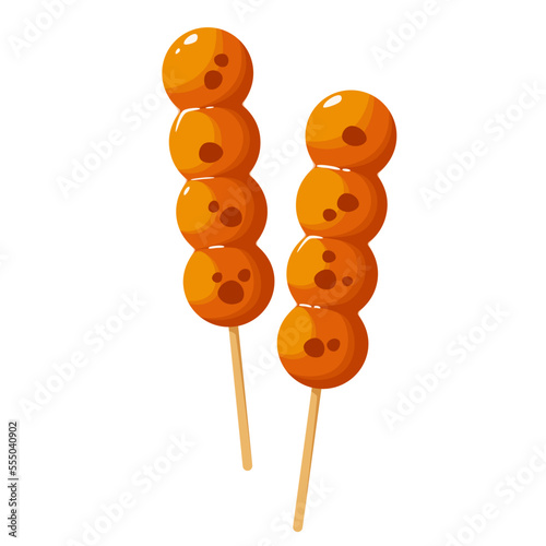 Mitarashi dango on a white background. Japanese cuisine.
