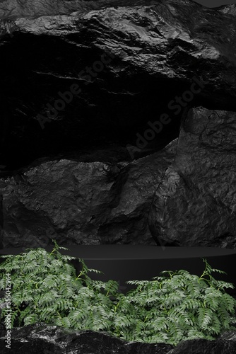 Rock stone podium Blank product shelf standing backdrop.