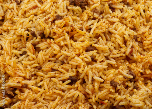 Basmati Rice with bolognese sauce closeup