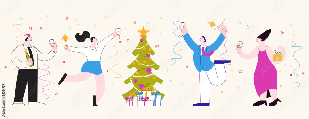 Horizontal banner template of Christmas office party.