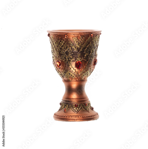 ancient golden goblet for wine isolated on white background