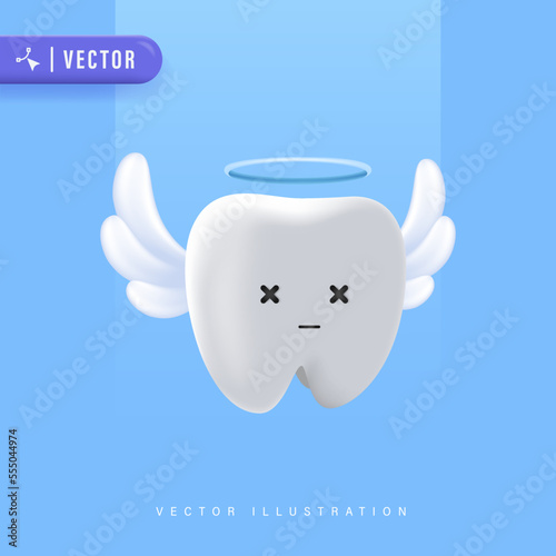 Funny Cute Cartoon Missing Tooth. Dental Care Concept. Illustration Isolated on Blue Background. Tooth Extraction Concept