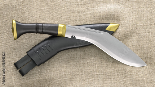 Fotografía Classic Kukri knife with a leather sheath. 3D rendering