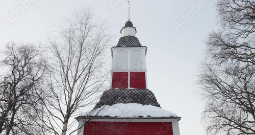 Belfry of Jukkasjarvi Church, Jukkasjarvi, Sweden photo