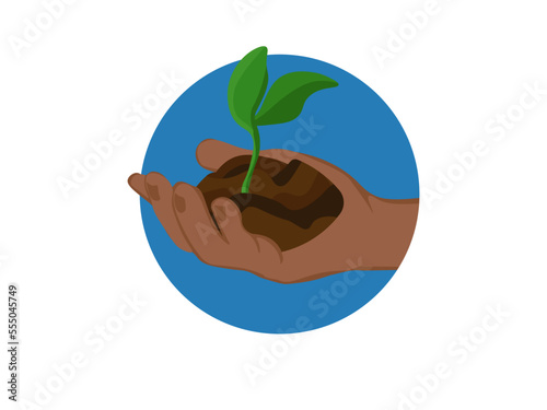 Hands with soil and sprout, idea for design about nature conservation, ecology and study of Earth resources