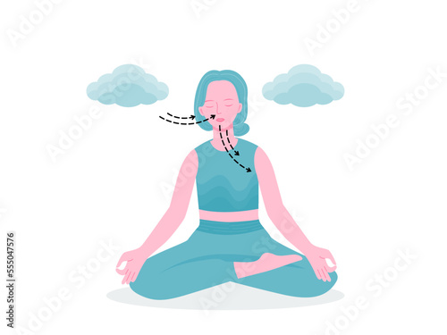 Isolated of a woman meditating and breathing exercise Vector illustration in flat style.
