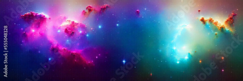 Cosmic panoramic background. Outer space. Vector colorful pixelated illustration.