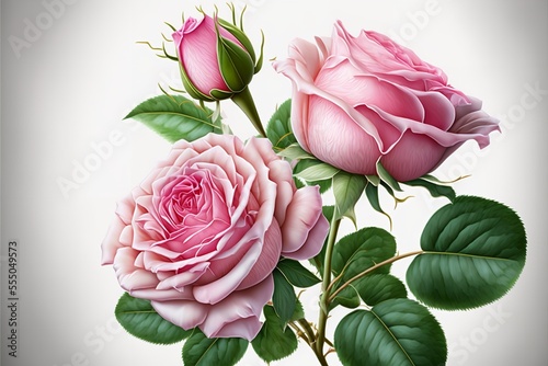 Pink Rose flowers and Rose flowers are set isolated on a white background. Rose on a white background.