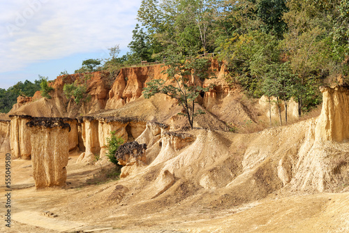 The rock formations in Phae Mueng Phi National park, Phrae Province in Thailand. photo