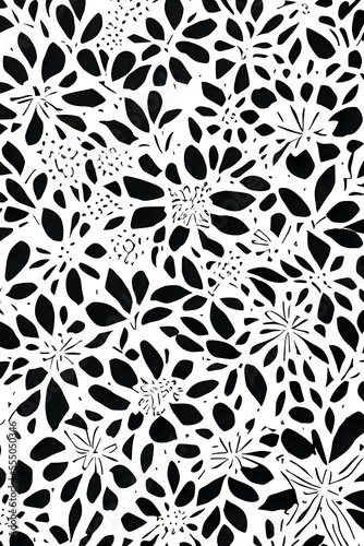 Seamless floral pattern. Black and white flowers art on white Background. wallpaper design.