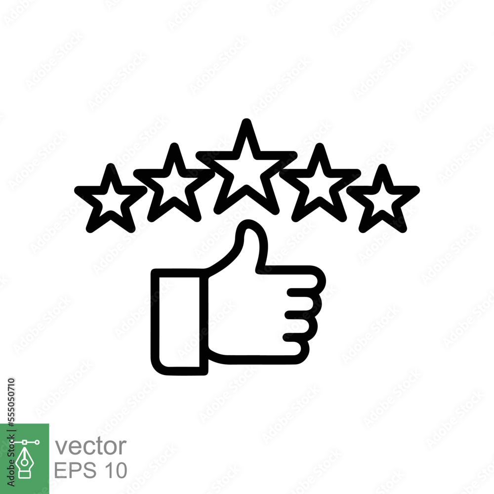 Customer review icon. Simple outline style. 5 stars rate, quality rating, five stars line symbol, best service, customer satisfaction. Vector illustration isolated on white background. EPS 10. Customer review icon. Simple outline style. 5 stars rate, quality rating, five stars line symbol, best service, customer satisfaction. Vector illustration isolated on white background. EPS 10.