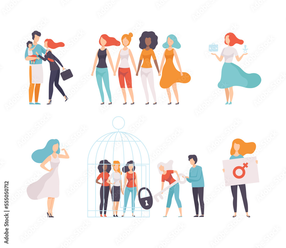 Man and Woman with Equal Right as Gender Equity Vector Set